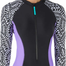 Load image into Gallery viewer, Speedo Ladies' Long Sleeve One-piece Swimsuit Geometric Print ~ UV 50+ Sun Protection