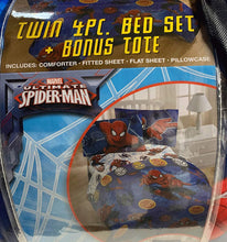 Load image into Gallery viewer, Marvel Spiderman 4 Piece Twin Bedding and Sheet Set with Bonus Tote