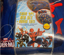 Load image into Gallery viewer, Marvel Spiderman 4 Piece Twin Bedding and Sheet Set with Bonus Tote
