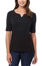 Load image into Gallery viewer, Ellen Tracy Women's Pima Cotton/Lycra V-Neck Cuff Sleeves T-Shirt