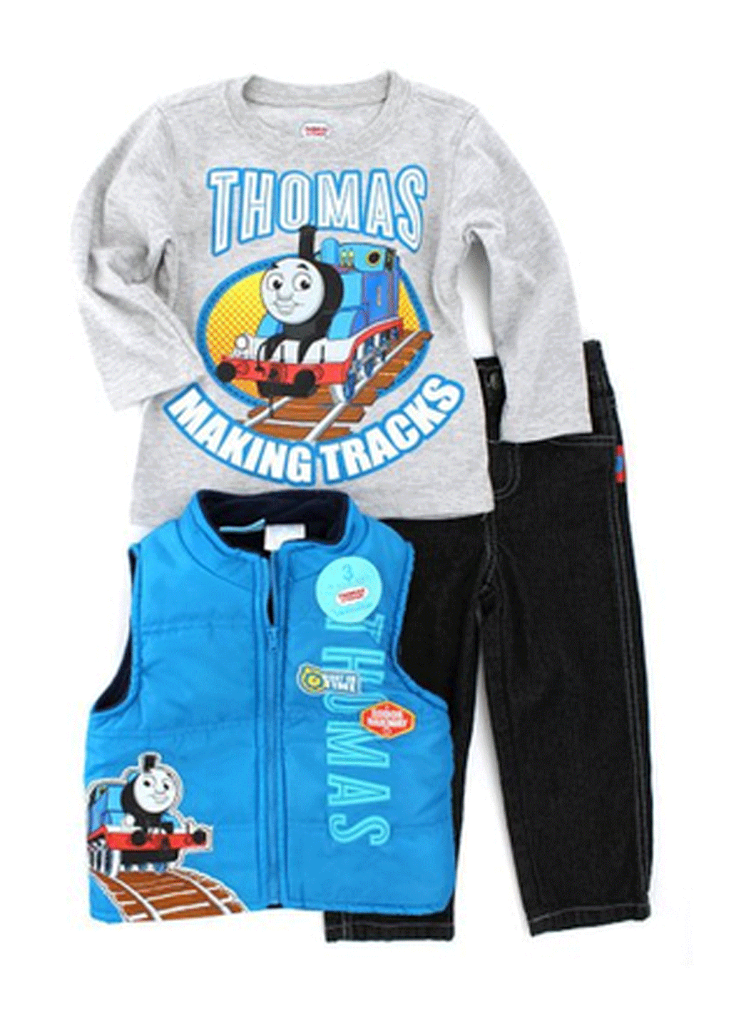 Thomas The Train Little Boys' Toddler 3pc Vest Set Right on Time Blue