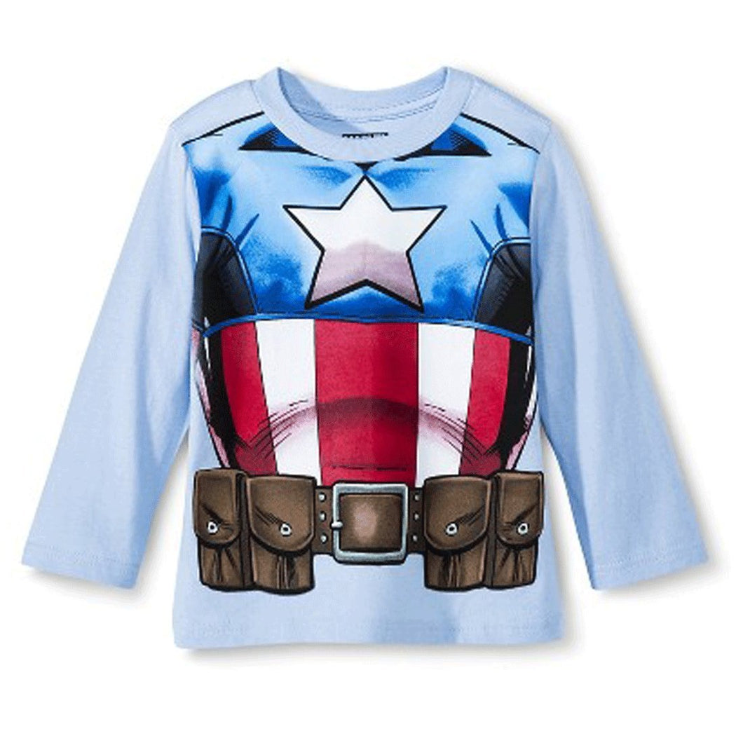 Captain America Little Boys' Toddler Long Sleeve Costume Tee Shirt Light Blue