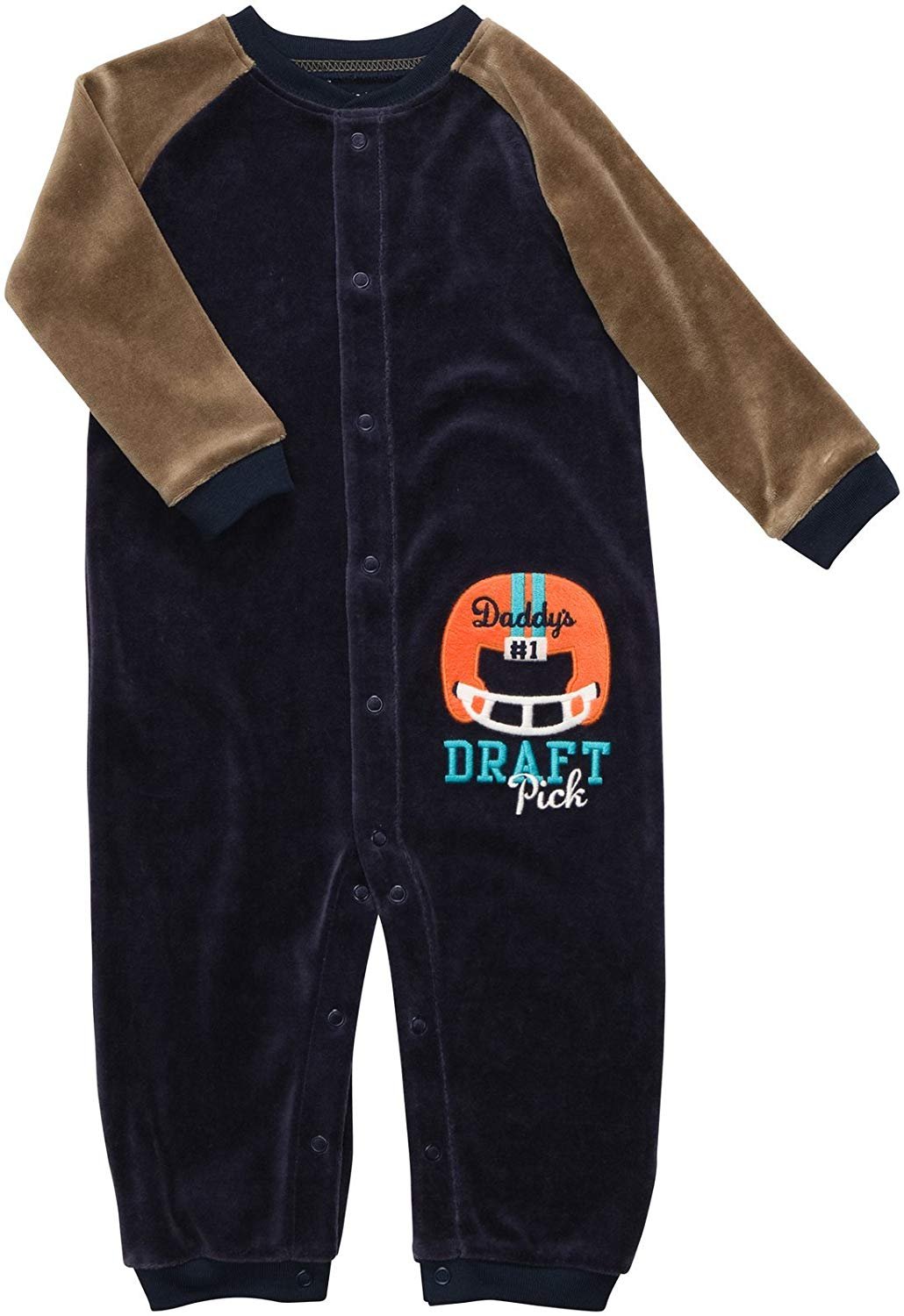 Carter's Baby Boy's Infant Long Sleeve One Piece Velour Coverall - Daddy's #1 Draft Pick