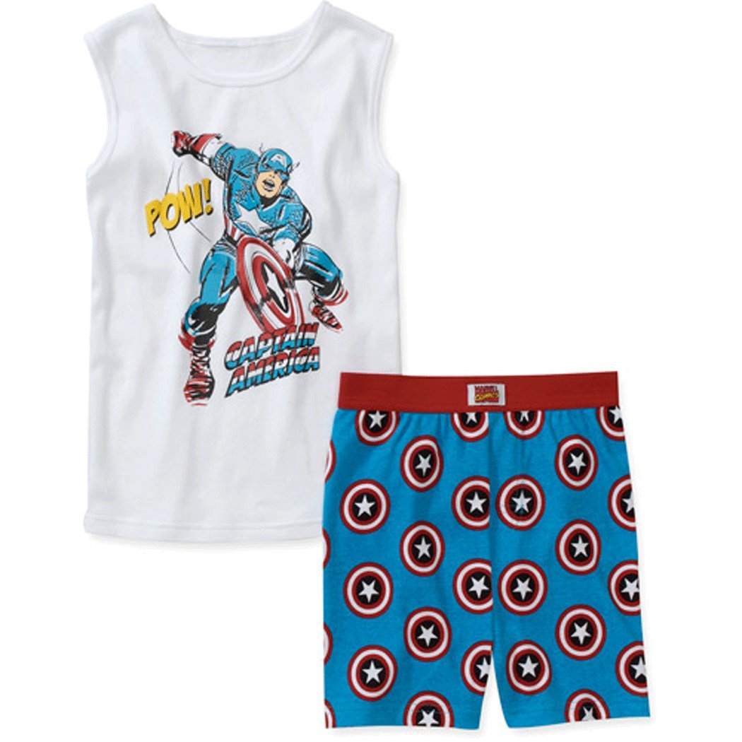 Captain America Boys Pow Sleevless 2pc Pajamas Set White