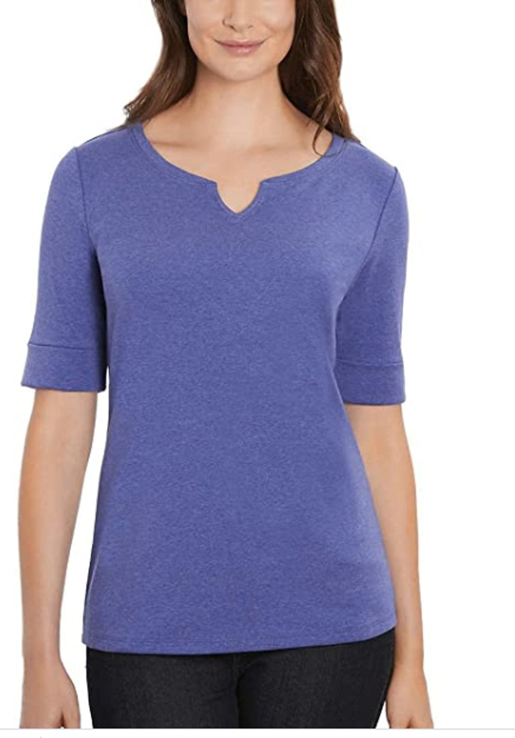 ELLEN TRACY Women's Pima Cotton/Lycra V-Neck Cuff Sleeves Shirt