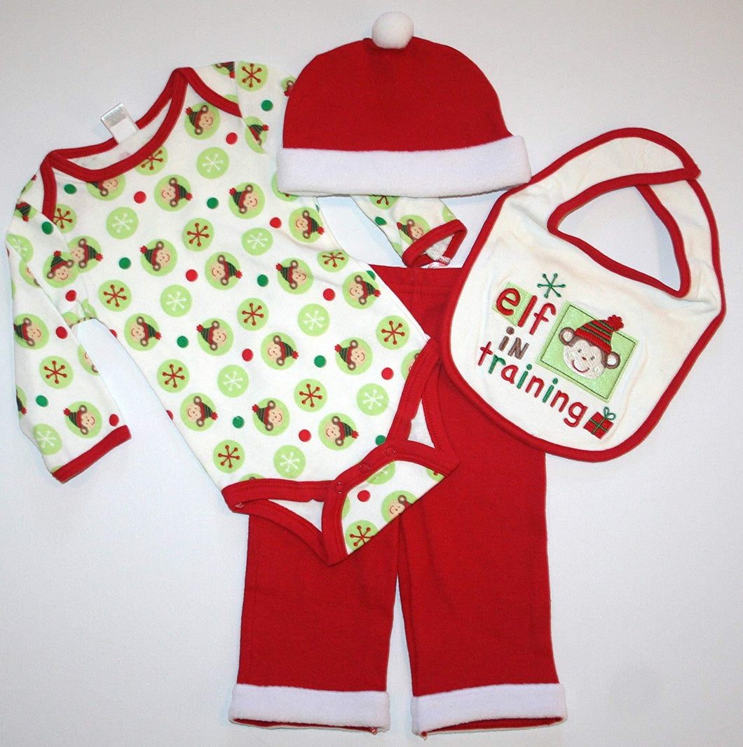 BabyGear Unisex Baby Christmas Elf in Training 4 Piece Set, Size: 3-6 Months