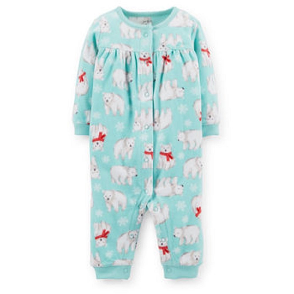 Carter's 1 Piece Microfleece Jumper (3 Months, Mint - Polar Bear)