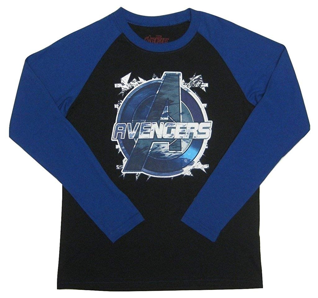 Avengers Marvel Boys Raglan Long Sleeve Shirt, Black/Blue
