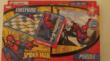 Load image into Gallery viewer, Marvel Spider-Man 3 in 1 Checkers, Card Game &amp; Puzzle Set
