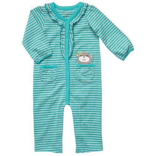 Carter's Baby Baby Girls' 24 Months Turquoise Ruffle Stripe Jumpsuit
