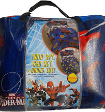 Load image into Gallery viewer, Marvel Spiderman 4 Piece Twin Bedding and Sheet Set with Bonus Tote
