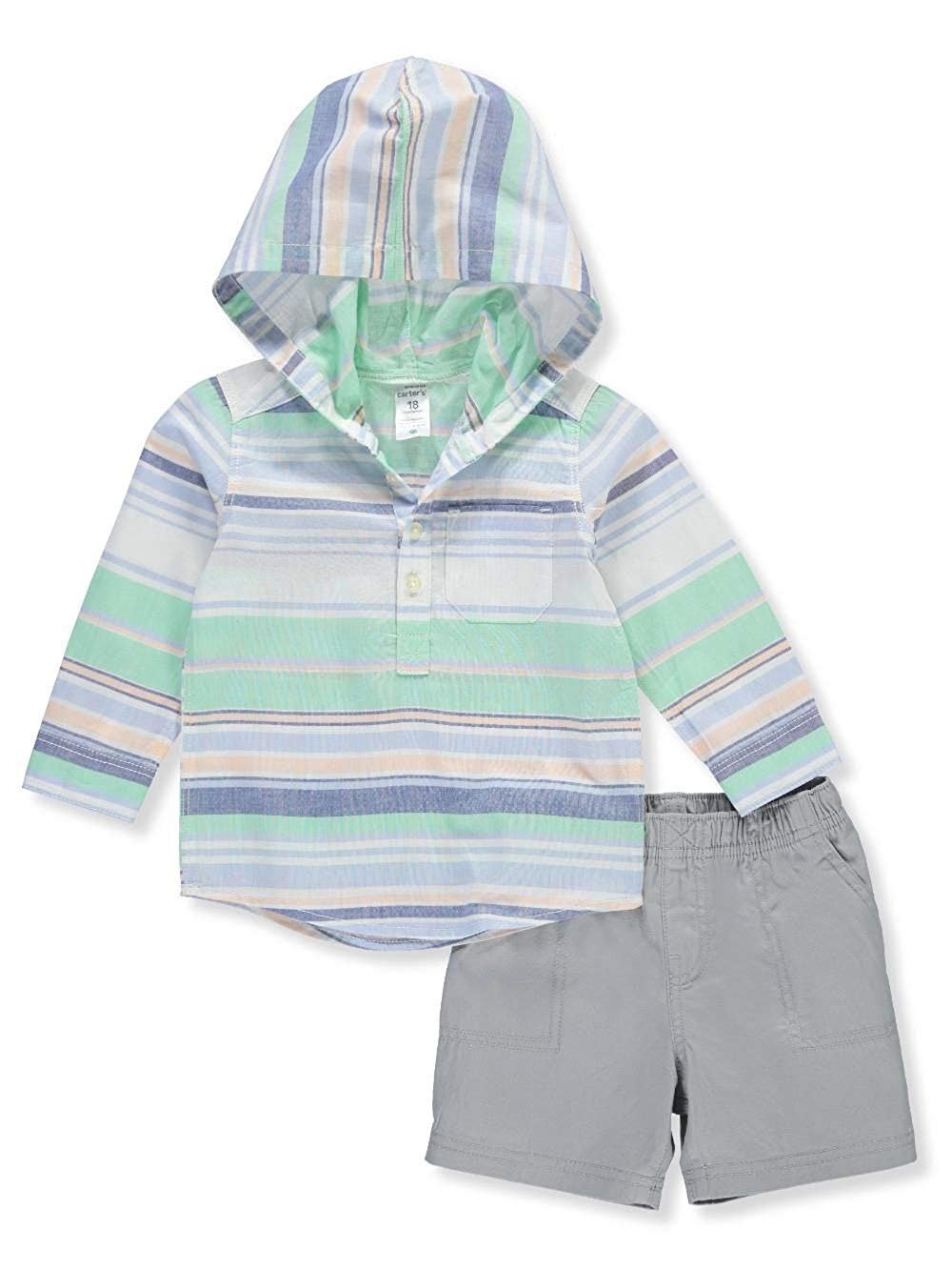 Carter's Baby Boys' 2 Pc Striped Striped Hooded Shirt and Flat Front Shorts Set