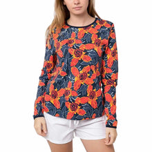 Load image into Gallery viewer, Hang Ten Womens Long Sleeve Rashguard with UPF 50+, (Wallpaper Red, Size: XS)
