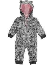 Load image into Gallery viewer, Carters Baby Girls Hooded Fleece Jumpsuit Grey Animal Print 18M
