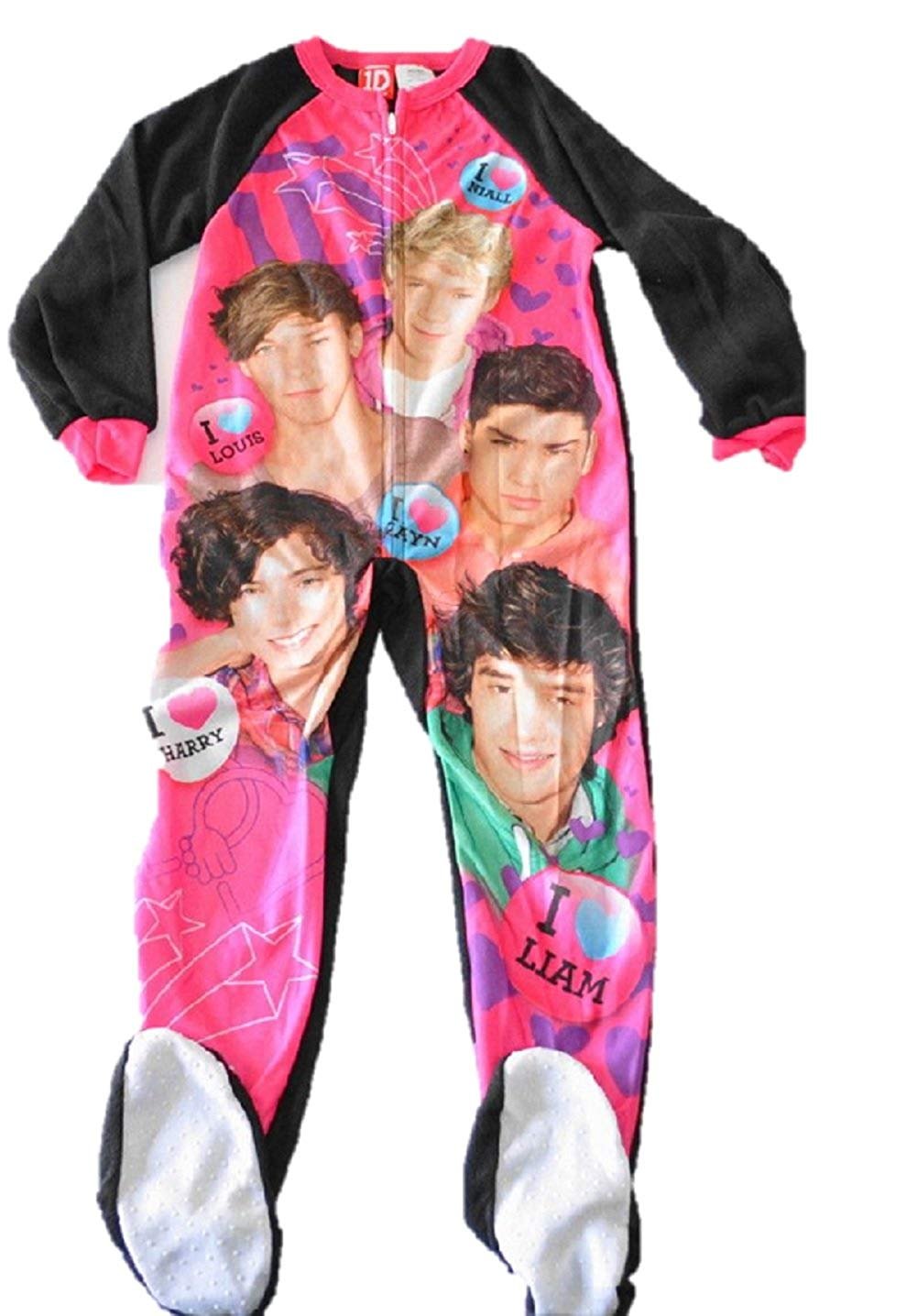 AME Girls 1d One Direction Footed Blanket Sleeper Pajamas Pink/black 6/6x