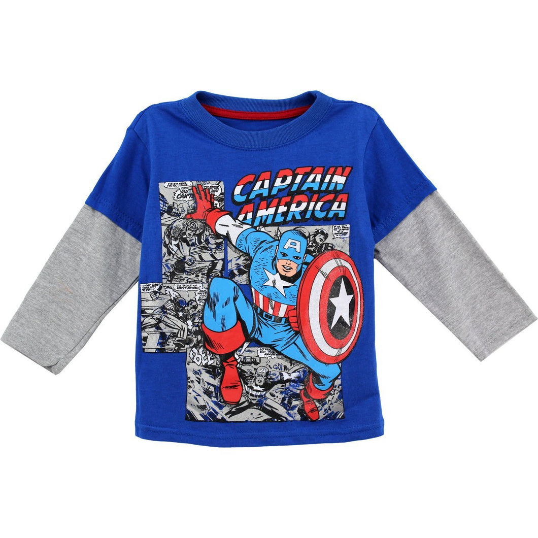 Captain America Toddler Boys Long Sleeve Screenprint Tee Blue