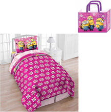 Load image into Gallery viewer, Despicable Me Minions Meadow 4 Piece Bedding Set with Tote - Reversible Comforter, Sheets, Pillowcase
