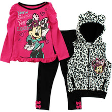 Load image into Gallery viewer, Disney Minnie Mouse New Season New Look Infant Hooded Vest, Top &amp; Leggings Set
