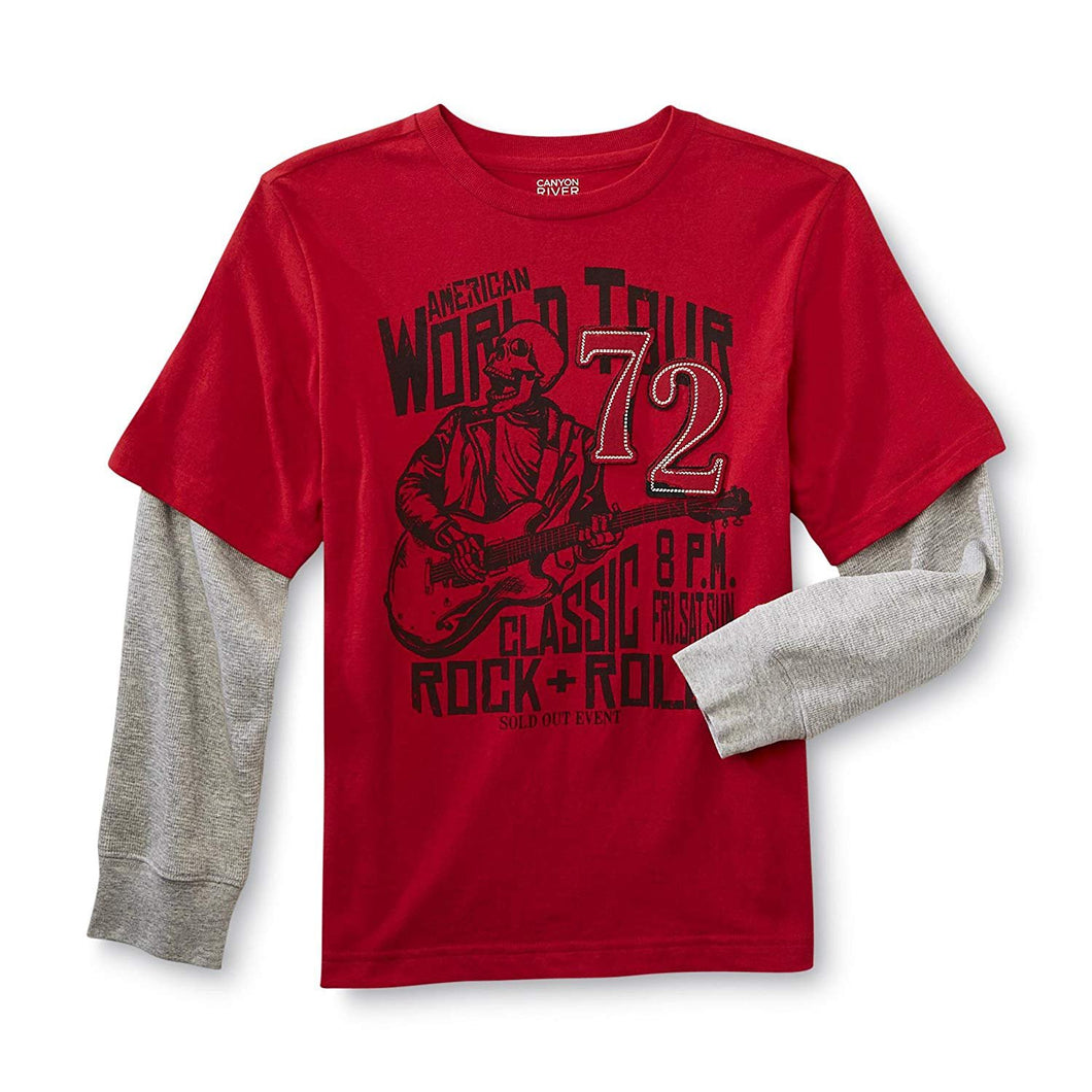 Canyon River Blues Boy's Layered Graphic T-shirt Rocker Rock and Roll Red