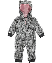 Load image into Gallery viewer, Carters Baby Girls Hooded Fleece Jumpsuit Grey Animal Print 12M
