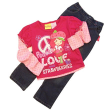 Load image into Gallery viewer, Strawberry Shortcake Infant and Toddler Girls "Peace" Top &amp; Denim Pants Set
