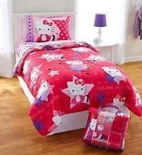 Load image into Gallery viewer, Hello Kitty 4-Piece Twin Bedding Set Comforter and Sheet Set with Bonus Tote
