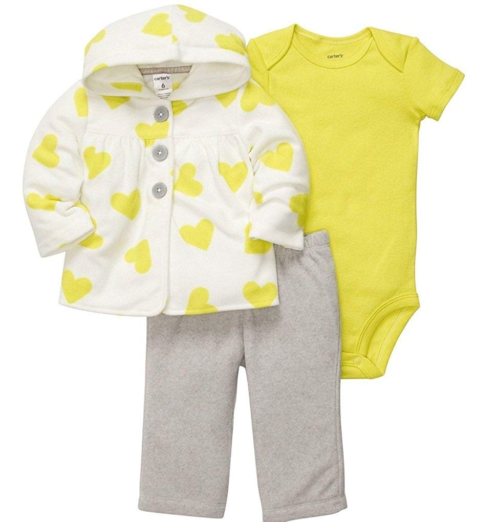 Carter's Baby Girls Fleece Cardigan Set - Lime Hearts (18 months)