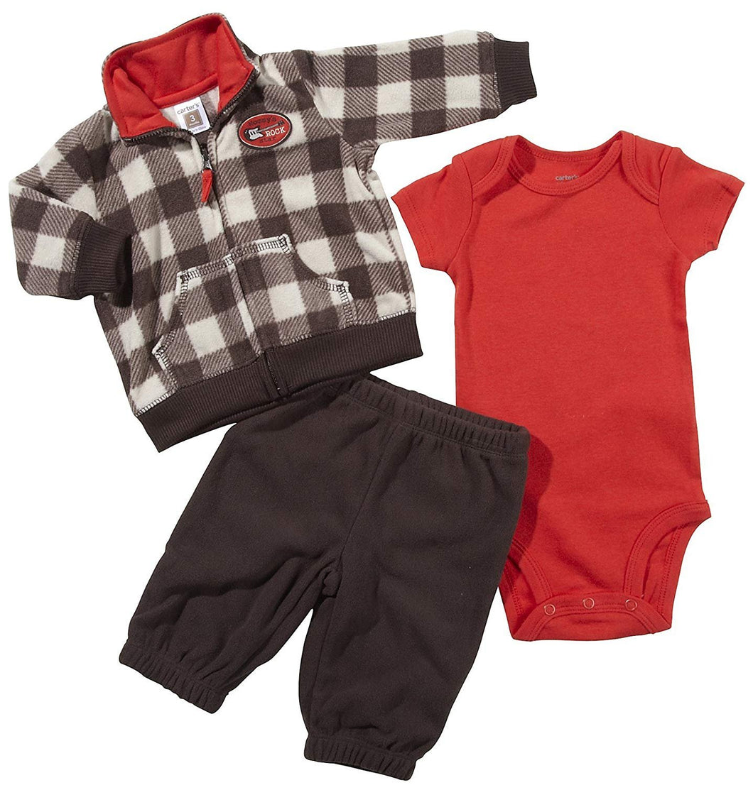 Carter's 3-Piece Quick & Cute Combo - Checkered Brown with Badge-Brown-NB