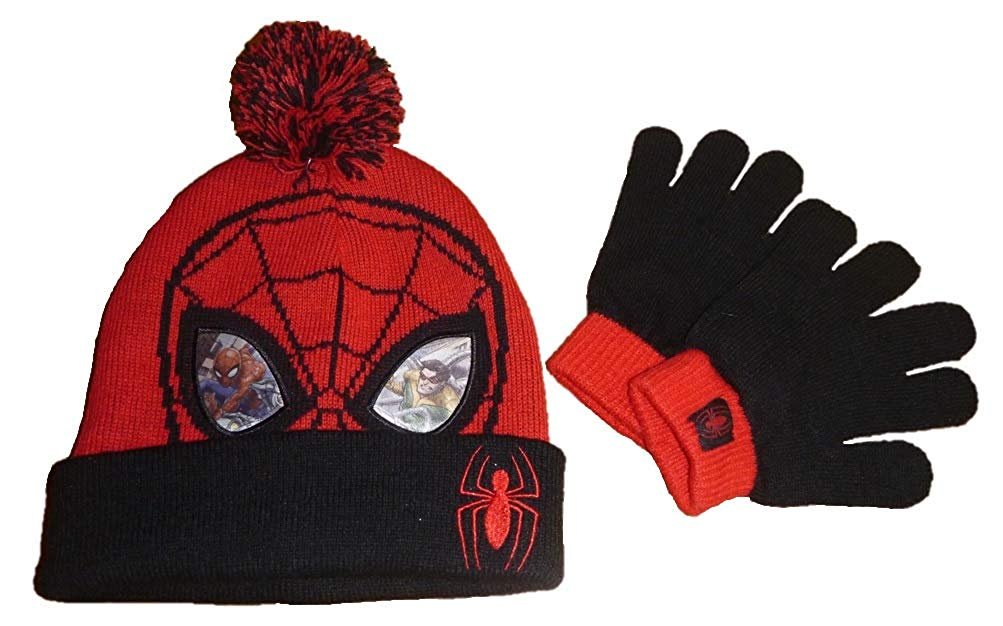 Boys Marvel Spiderman Beanie Winter Stocking Cap Hat & Gloves