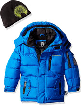 Load image into Gallery viewer, Weatherproof Big Boys' Bubble Jacket (More Styles Available), Blue with Yellow Logo A A, 14/16
