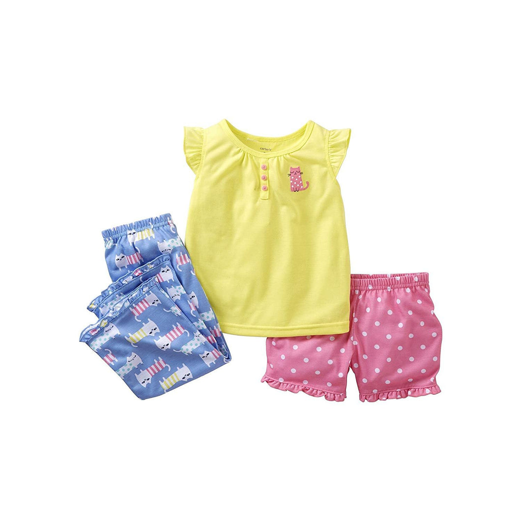 Carter's 3pc Pajama Set (12 Months, Yellow/Pink-Cat)