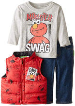 Load image into Gallery viewer, Sesame St Baby Boys' 3 Piece Elmo Long Sleeve T-Shirt Vest and Pant
