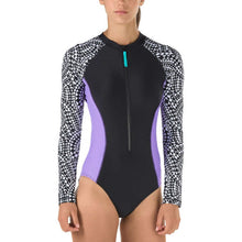 Load image into Gallery viewer, Speedo Ladies' Long Sleeve One-piece Swimsuit Geometric Print ~ UV 50+ Sun Protection

