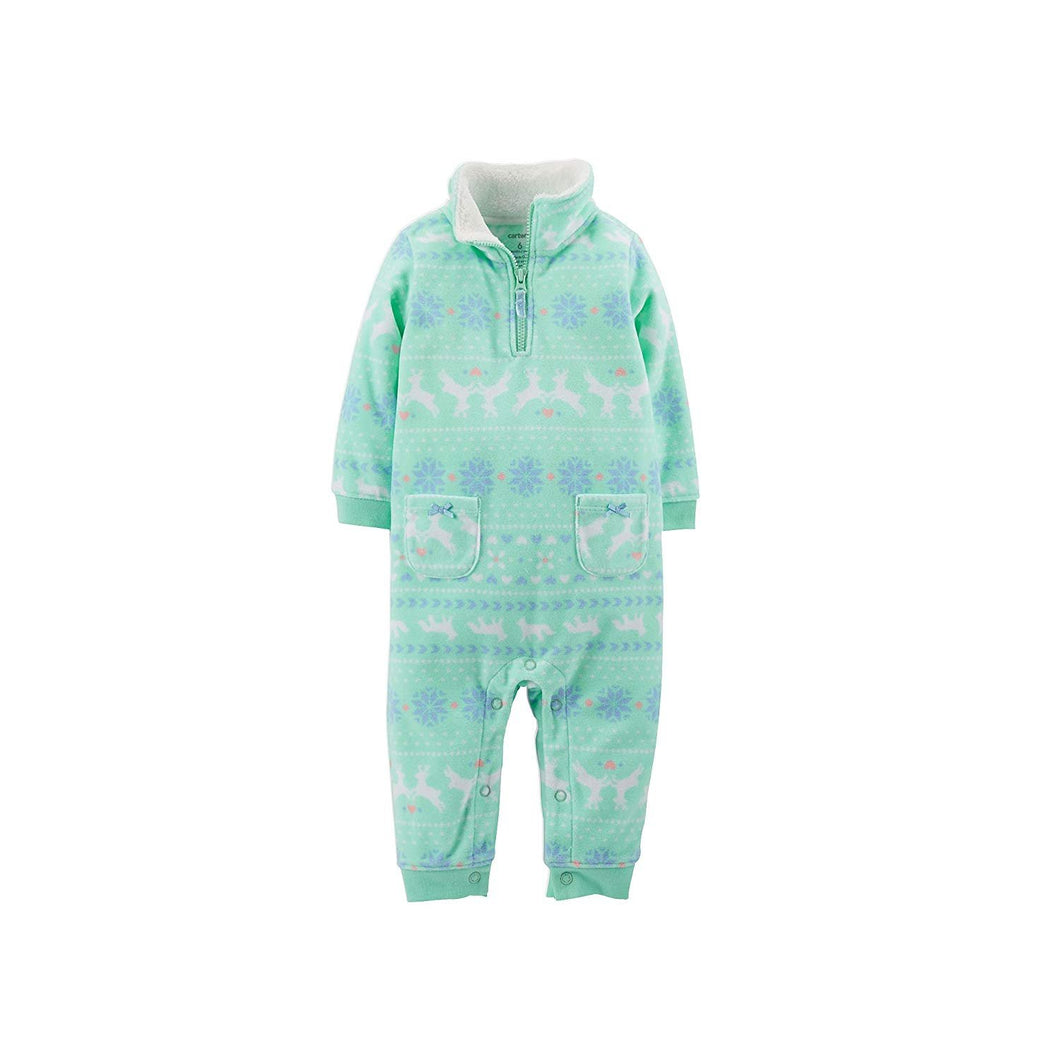Carter's 1-Piece Microfleece Jumpsuit Snowflake Mint 18 months