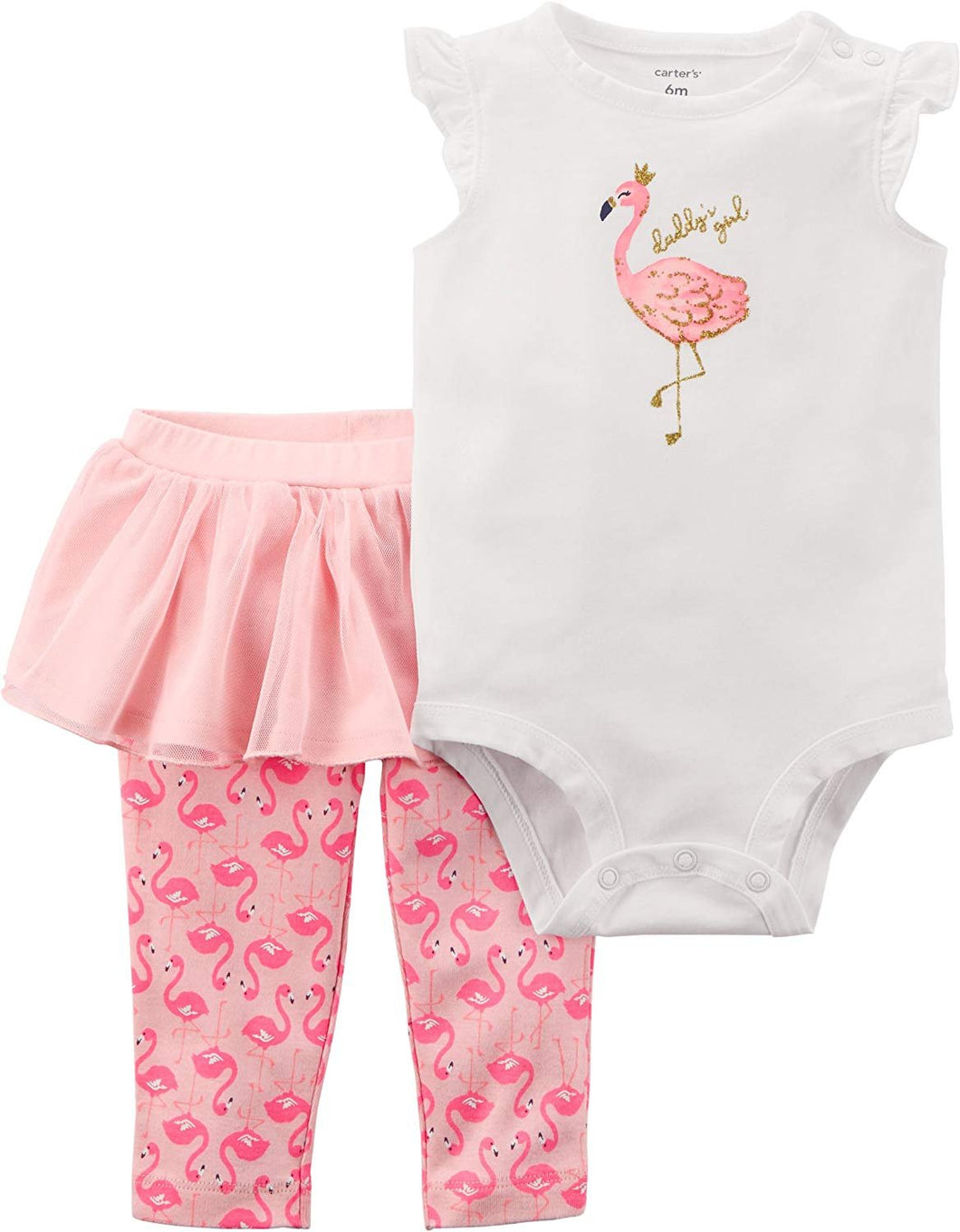 Carter's Baby Girls Flutter Bodysuit Daddy S Girl + Matching Flamingo Pants + Tutu (12M)