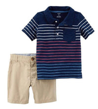 Load image into Gallery viewer, Carter's Boys 2 Pc Striped Polo Shirt Tee and Flat Front Shorts Set
