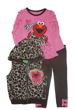 Load image into Gallery viewer, Sesame Street Elmo Little Girls' Toddler 3 Piece Elmo Leopard Print Vest and Pant Set
