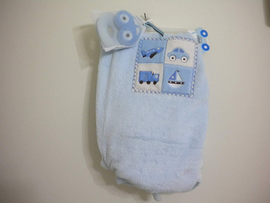 Baby Essentials Plush Blanket with Matching Rattle with an Airplane, Truck, Boat, and Car