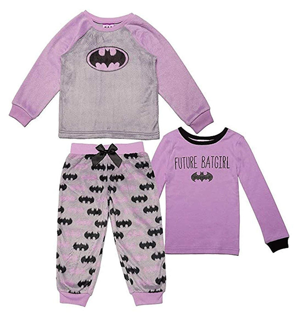 Batgirl Little Girls' 3-Piece Pajama Set with Fleece Bottoms, Purple