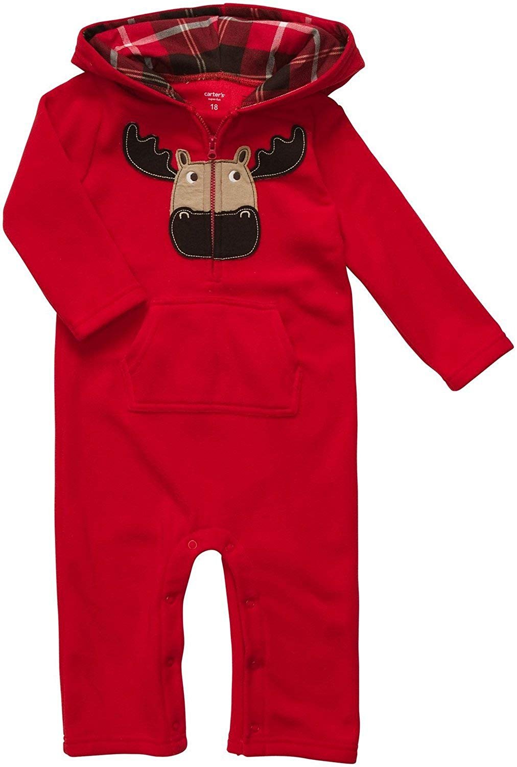 Carter's Baby Boys' Infant Fleece Hooded Jumpsuit Smiley Moose
