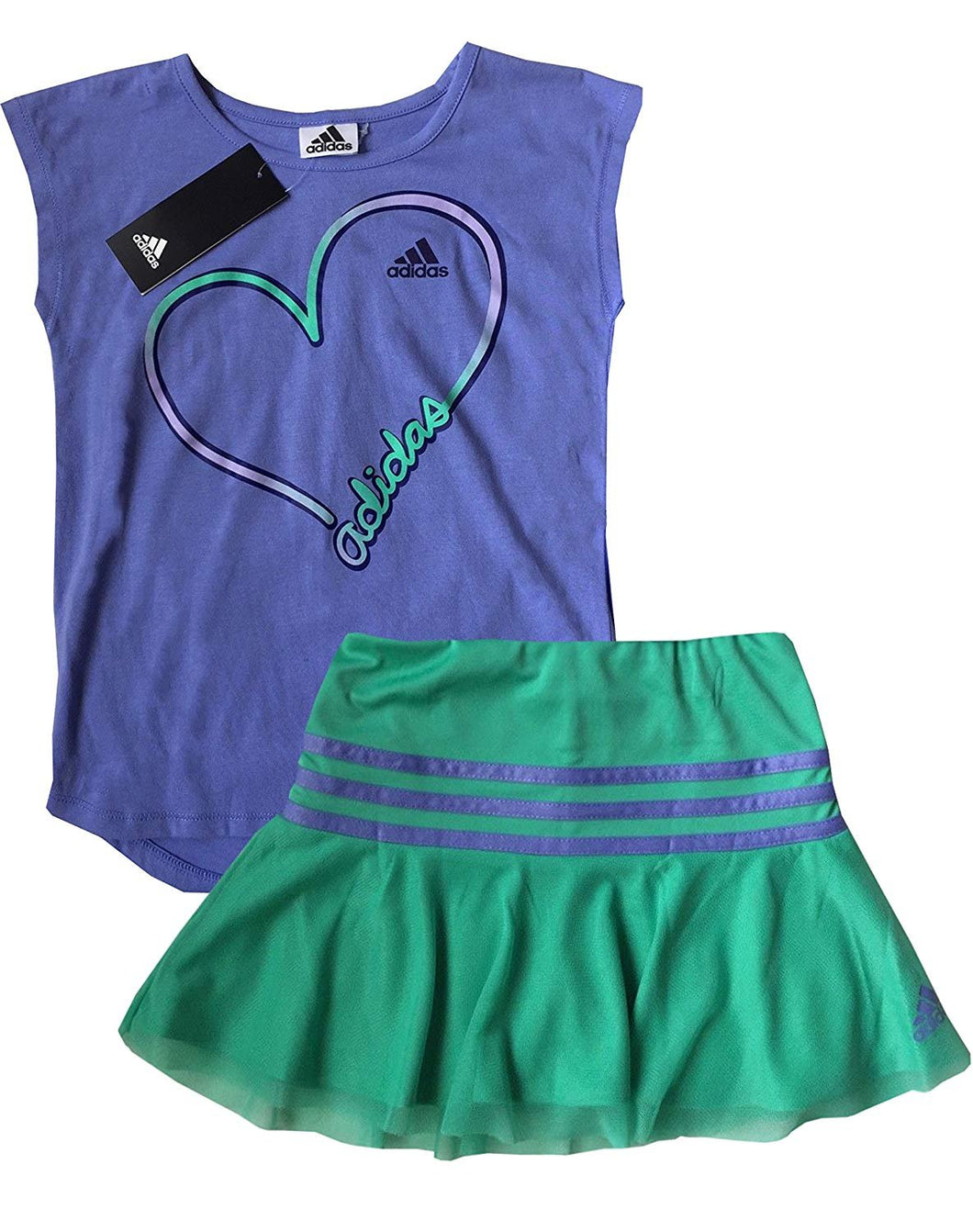 adidas Girl's 2 Piece Athletic T-Shirt & Skort Set